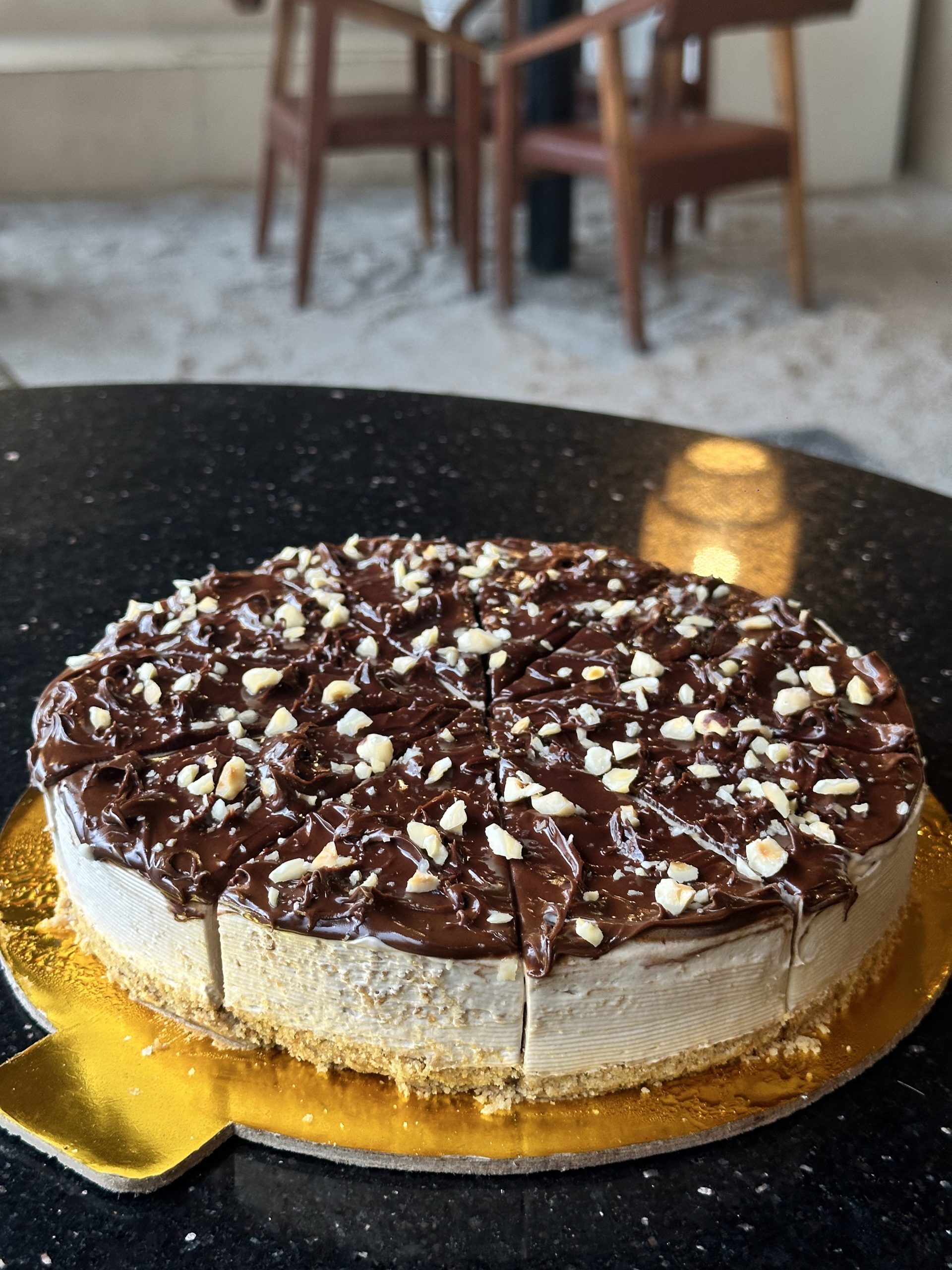 A chocolate-topped cheesecake