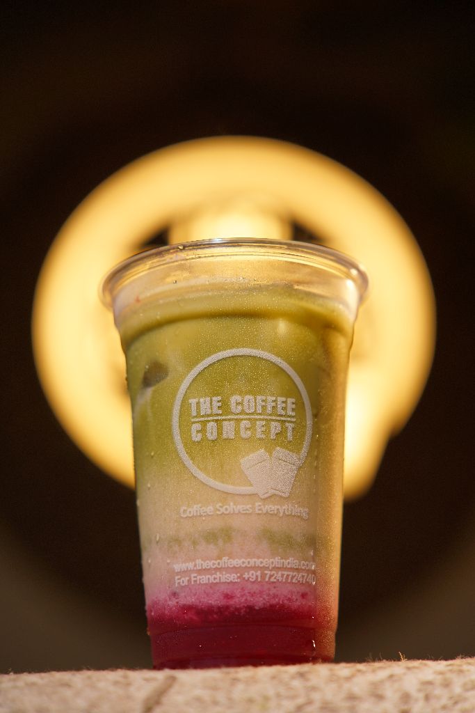 Iced matcha with fruit layers