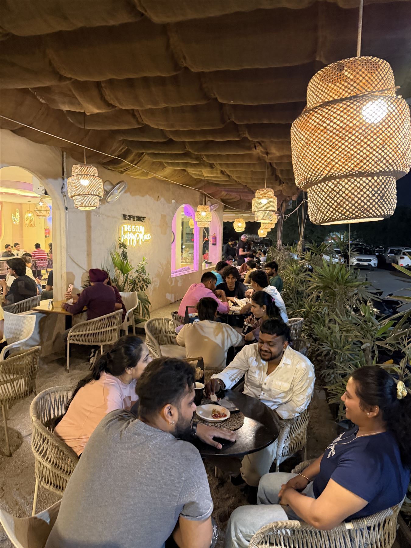 A packed TCC terrace at night